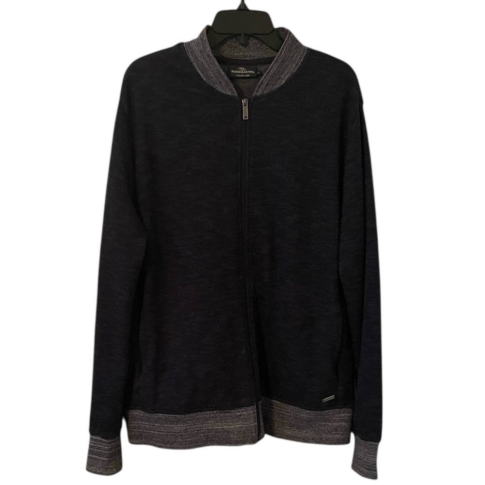 Rodd & Gunn Men's Navy Gray Wool Blend Full Zip Scene Lane Bomber Sweater Size L